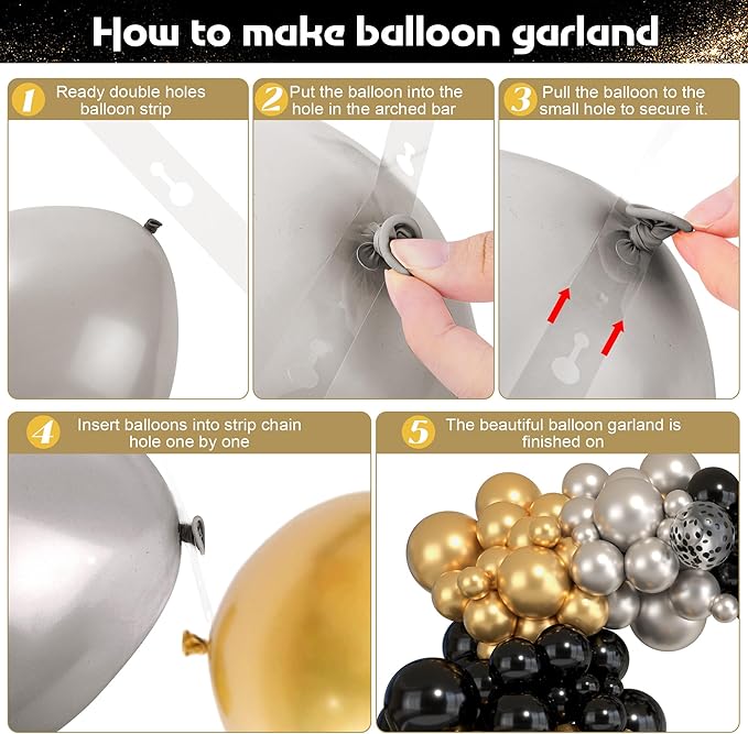 Amandir Black and Gold Balloons Arch Kit for Graduation Party Decorations, 145Pcs Black Gold Silver Confetti Balloons with Foil Star for 2026 Graduation College Congrats Grad Class Birthday Supplies