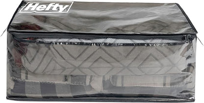 Hefty Storage Bags Extra Large Double Zipper Backpack, Heavy Duty Water Resistant Moving Totes with Shoulder Straps, Foldable Reusable Packing Organizers, 2 Pack (X-Large Black)