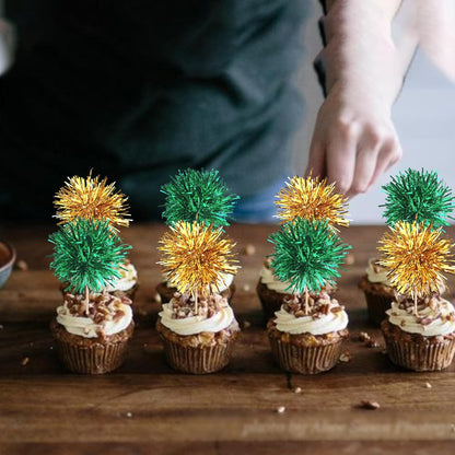 40 PCS Foil Firework Cupcake Toppers Fireworks Cupcake Picks Sparkle Tinsel Cake Decorations Cocktail Fruit Toothpick for Firework Theme Birthday