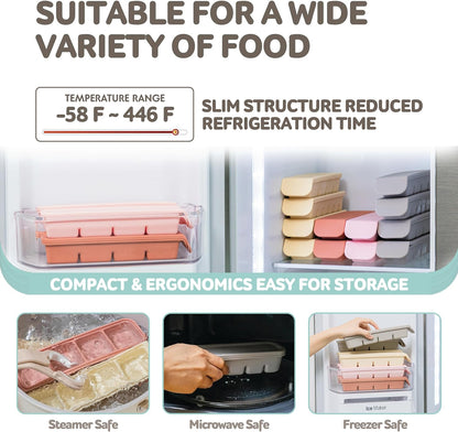 Silicone Freezer Trays with Lid,2ea 0.7oz 12 Cube-Leak Proof Silicone Freezer molds for Homemade Baby Food Breastmilk, Purees, Vegetables, Fruit, Baby Food Jars Ice Tray with Lid BPA Free Beige