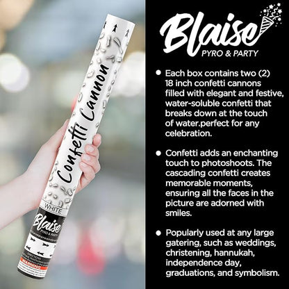 Blaise Pyro & Party White Confetti Poppers - Large Confetti Poppers for Weddings, Engangements, & Graduations - Water-Soluble & Easy Clean-Up - 2 Pack, 18 Inch