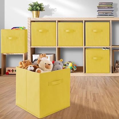 Casafield Set of 6 Collapsible Fabric Cube Storage Bins, Yellow - 13" Foldable Cloth Baskets for Shelves, Cubby Organizers & More