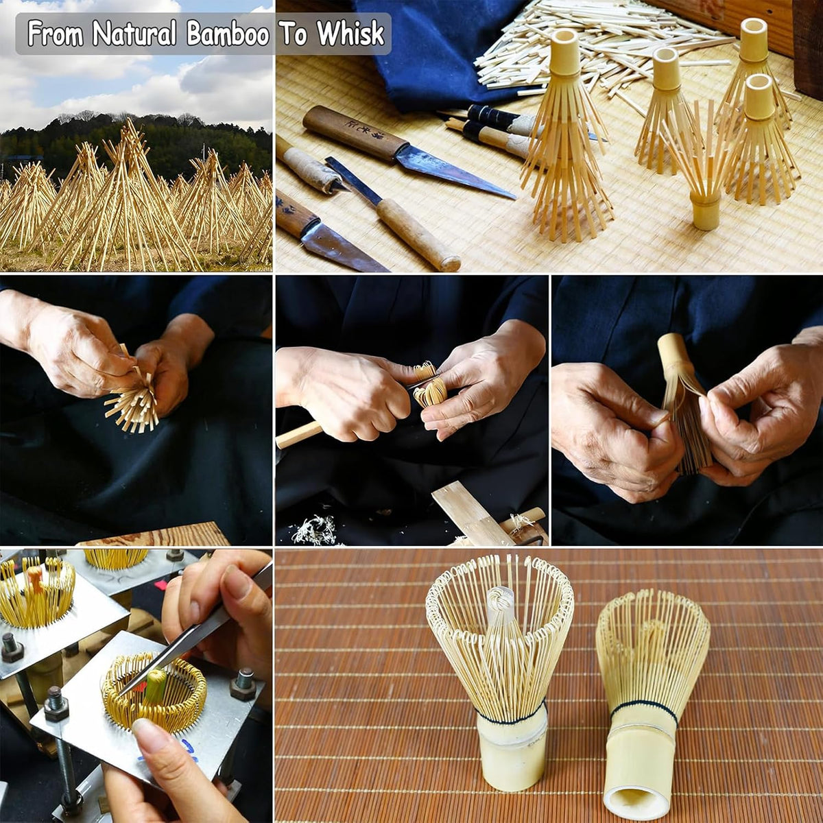 Matcha Whisk Set, Matcha Set, 6 Pieces, with Bamboo Whisk, Ceramic Bowl & Sifter Complete Matcha kit Tea Includes Scoop & Spout Bowl