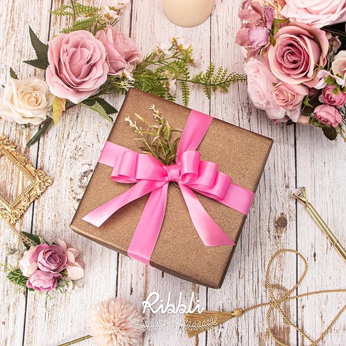 Ribbli Hot Pink Double Faced Satin Ribbon,1” x Continuous 25 Yards,Use for Bows Bouquet,Gift Wrapping,Floral Arrangement