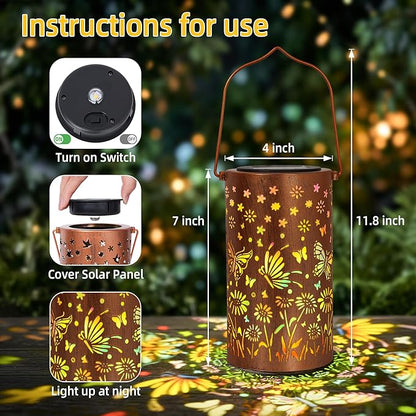 Solar Lantern Outdoor Waterproof, Gifts for Women Mom Grandma, Hanging Metal Light Colorful Butterfly Garden Decor for Yard Patio Lawn