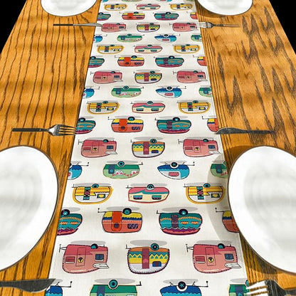 Camping Table Runner Picnic Table Cover Happy Camper Party Decor Camping Party Decorations for Spring Summer
