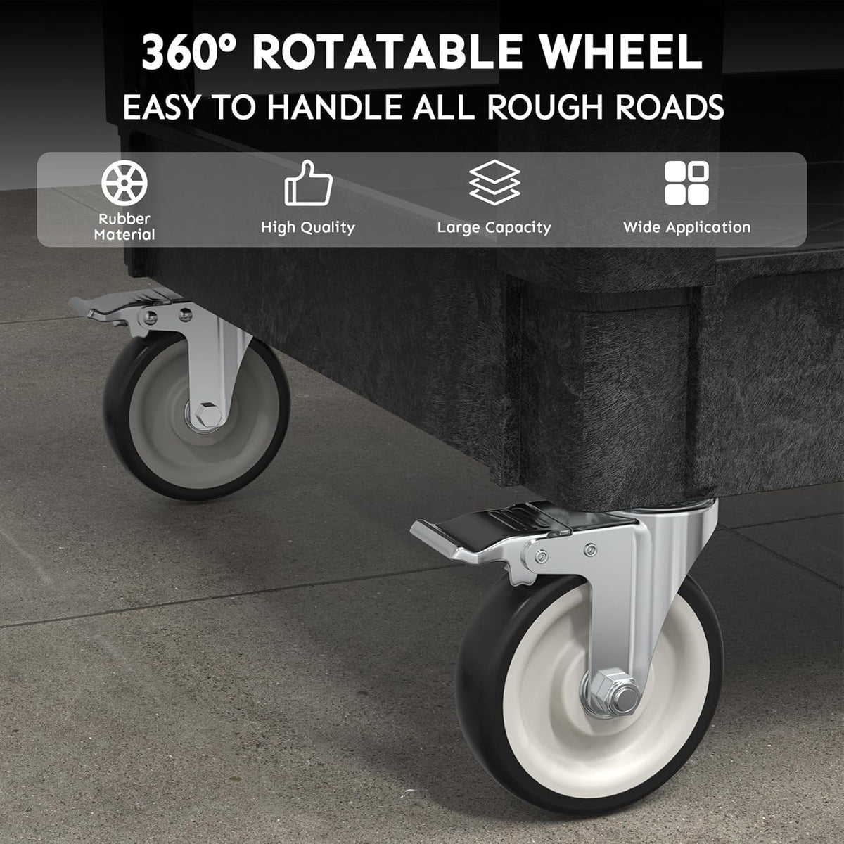 Utility Cart on Wheels, Heavy Duty Large Flat Top Rolling Service Cart, 46 x 25 Inch Work Carts, 2 Shelf 1000 lbs Capacity Plastic Tool Cart, for Warehouse, Garage, Cleaning, Black