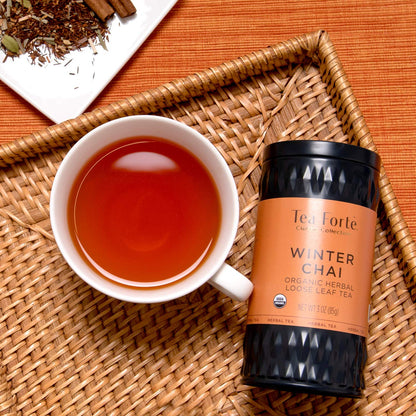 Tea Forte Winter Chai Premium Organic Loose Leaf Caffeine-Free Herbal Tea Blend Canister, Makes 35-50 Cups