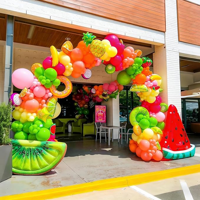 Lukiituke Tropical Balloon Arch Kit, 134Pcs Summer Balloons, 4Sizes Hot Pink Yellow Orange Lime Green Teal Rainbow Balloon for Summer Hawaiian Birthday Pool Party Decorations