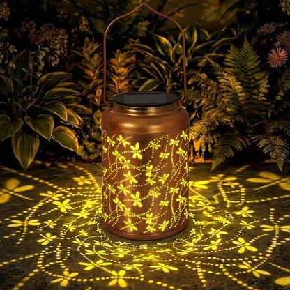 Solar Lantern Outdoor Waterproof, Gifts for Women Mom Grandma, Hanging Metal Light Dragonfly Garden Decor for Yard Patio Lawn