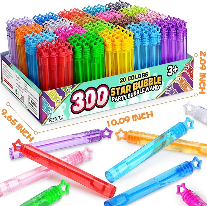 300 Pack 20 Colors Neon Bubbles Bulk in Gift Box, Mini Star Bubble Wand Party Favors for Kids, Birthday Treats, Party Supplies, Goody Bag Stuffer, Classroom Giveaways, Carnival Prizes Toy for Toddlers