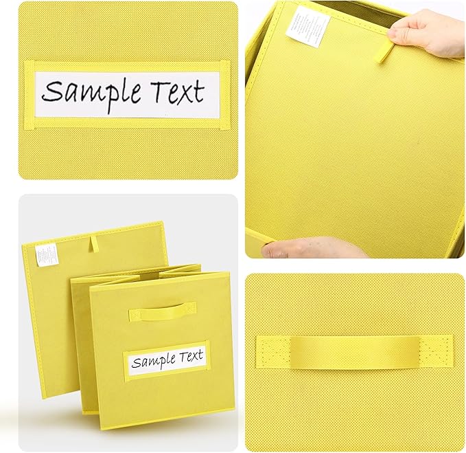 artsdi 11x11 storage cube bins (Set of 10) Foldable Fabric storage cubes with 10 Labels Window Cards & a Pen,11 inch cube storage bin,Closet Organizers for Shelves,Cubby Organizer Boxes,Dark Yellow