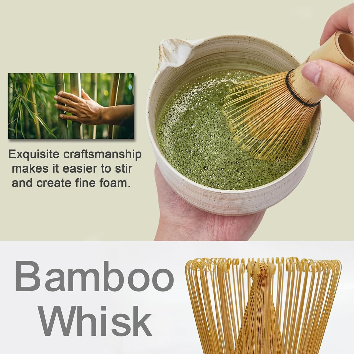Matcha Whisk Set, Matcha Set, 6 Pieces, with Bamboo Whisk, Ceramic Bowl & Sifter Complete Matcha kit Tea Includes Scoop & Spout Bowl