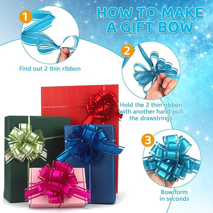 24 pcs Gift Bow Ribbon Pull Bows for Gift Baskets Warpping Christmas Party Bright Mix Colors Organza Warp Bows Boxes Flower Decorations Valentine's Day (24Pcs-Mix Colors-G)