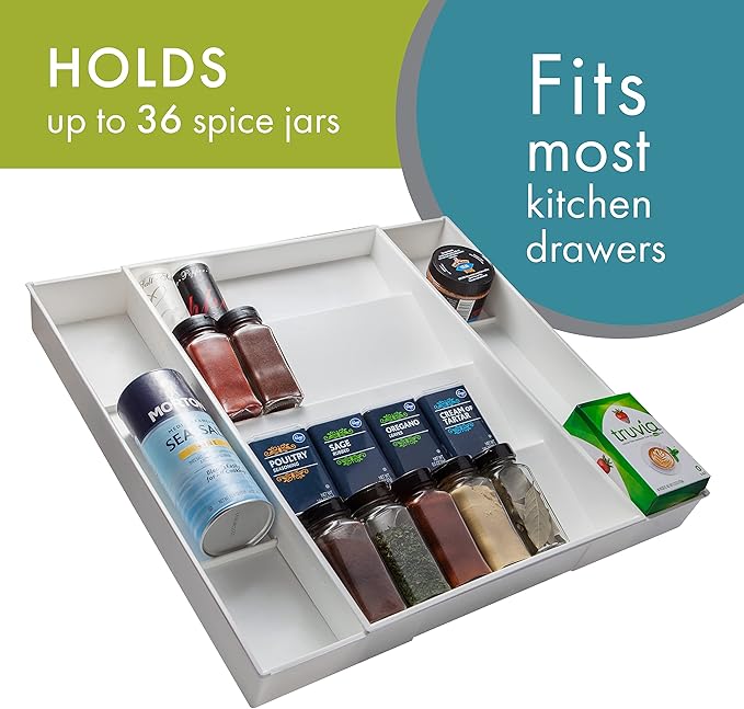 Dial Industries Expandable Kitchen Drawer Spice and Season Jar Organizer Tray