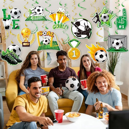 Soccer Hanging Swirls - 30 Pcs Soccer Party Decorations Ceiling Hanging Streamers for Soccer Themed Party Decor Supplies