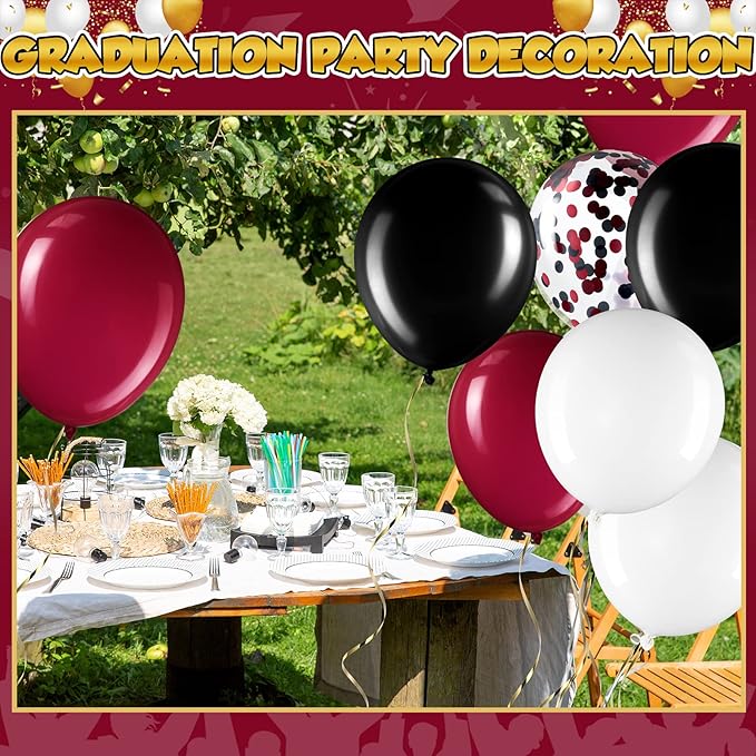 Sratte 60 Pcs 12 Inch Black Red White Balloons Kit Valentine's Day Decorations Confetti Latex Metallic Balloons with 2 Rolls Ribbon Party Favor for Memorial Day Birthdays