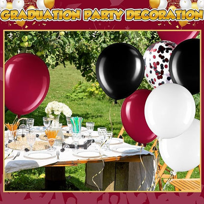 Sratte 60 Pcs 12 Inch Black Red White Balloons Kit Valentine's Day Decorations Confetti Latex Metallic Balloons with 2 Rolls Ribbon Party Favor for Memorial Day Birthdays