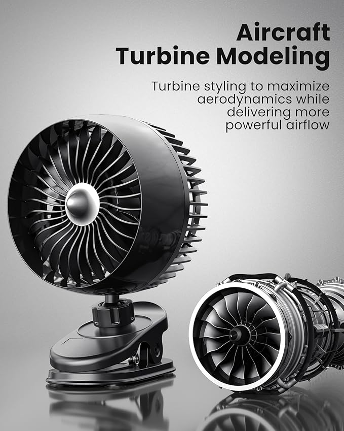 Koonie USB Clip on Fan, Strong Wind Ultra Quiet Small Desk Fan with Strong Clamp, More Than 360° Adjustable, 3 Speeds USB-C Corded Powered, Mini Personal Fan for Home Office Desktop Black
