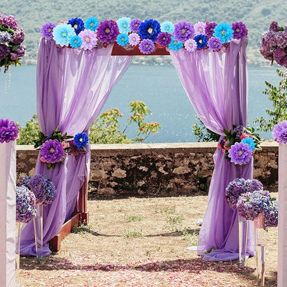 Geyee 18 Pcs Mexican Paper Flowers Colorful Fiesta Tissue Paper Flowers Pom Poms Mexican Carnival for Floral Party Backdrop Wedding Birthday Party Craft, 6" 8" 10"(Blue Purple Series)