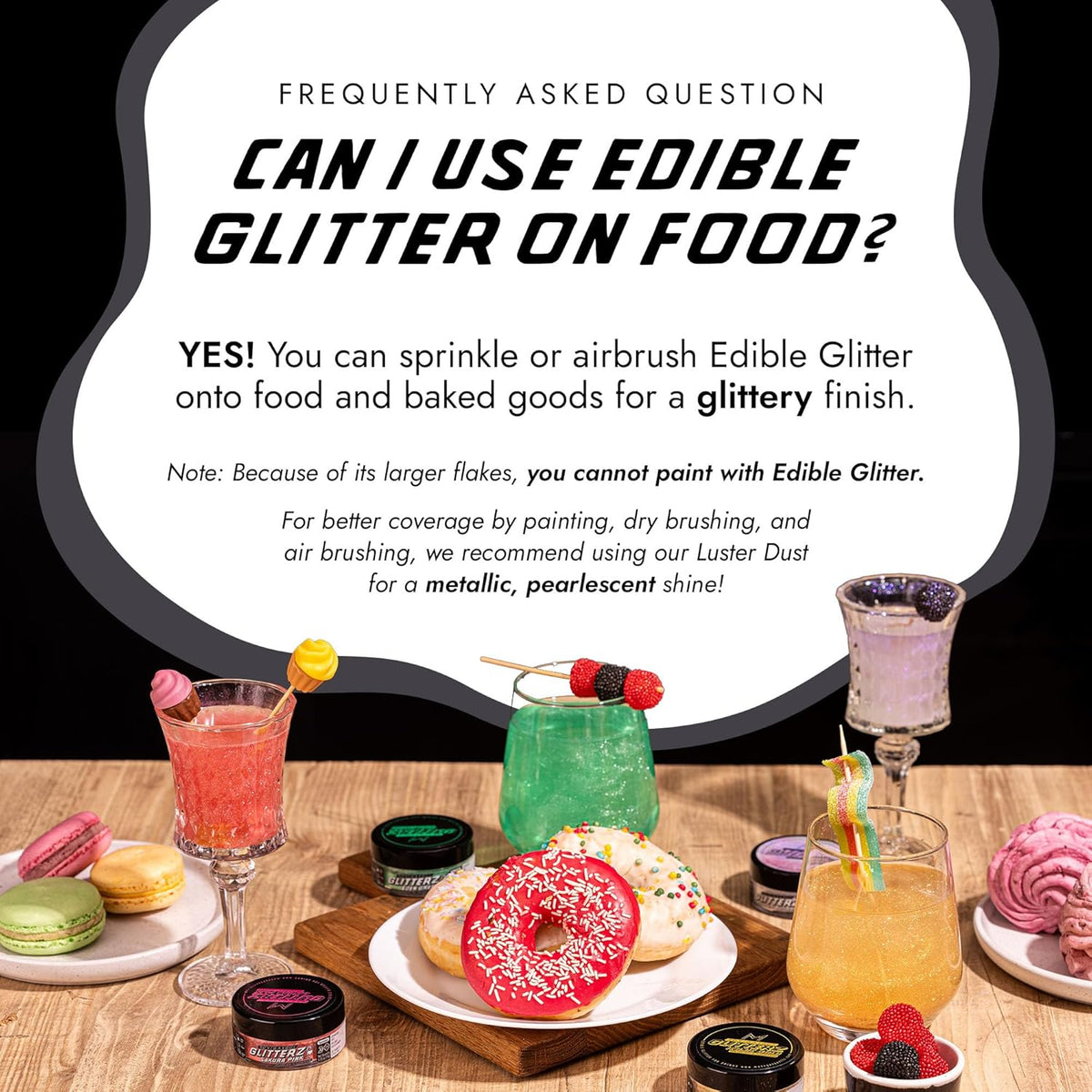 Monégasque Black Edible Glitter for Drinks 10g – Halloween Edible Glitter for Cakes & Cocktails – Cocktail & Drink Shimmer Dust