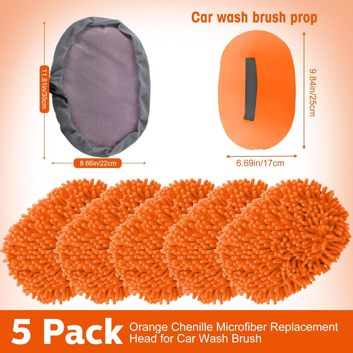 Layhit 5 Pcs Car Wash Mitt Set, Brush Not Included, Microfiber Mitt Cleaning Car Truck Washing Tools Kit RV Pickup Chenille Scratch Replacement(Orange)