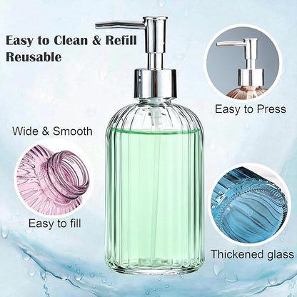 Glass Soap Dispenser Refillable: 400ml 13.5Oz Hand Soap Dispenser with Pump for Kitchen Bathroom Shower, Decorative Modern Liquid Soap Dispenser for Dish, Hand Soap, Body Wash, Lotion