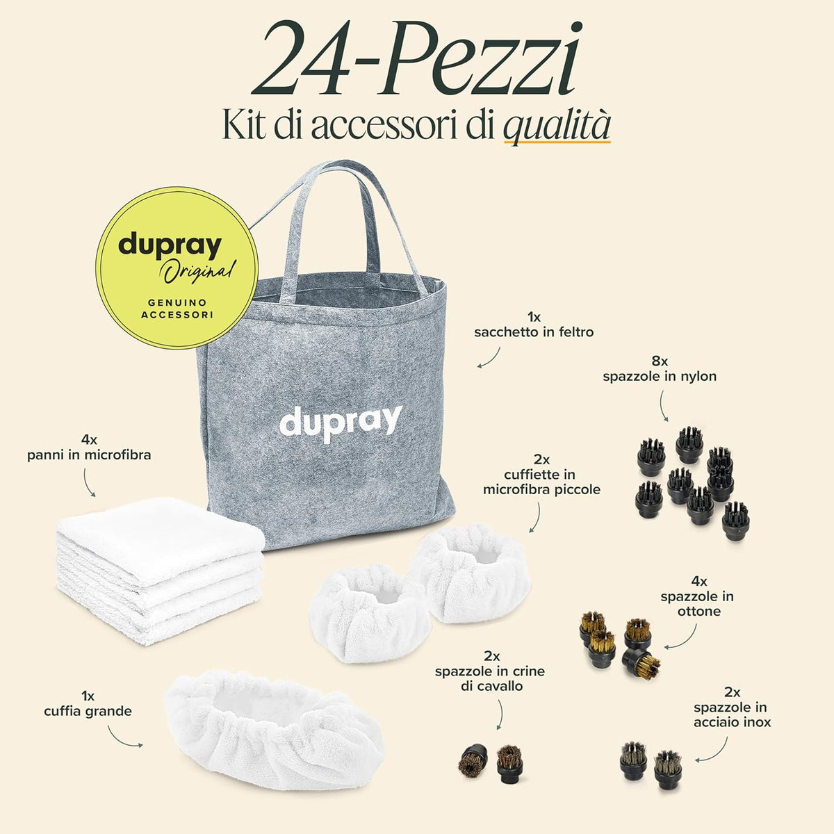 Dupray Steam Cleaning Pack Pro – 24-Piece Accessory Kit for Dupray Steam Cleaners, Multi-Surface Deep Cleaning