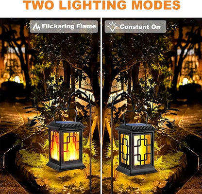 Solar Lanterns Outdoor Waterproof Hanging Solar Lanterns Garden Lights Solar Powered Flame Lights LED Lights for Patio Pathway Deck Yard (2 Pack)