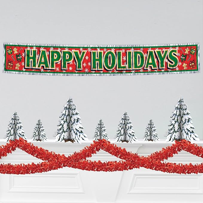 Beistle Metallic Festooning Garland Hanging Decorations, Christmas Party Supplies, Valentine's Day, 4" x 15', Red