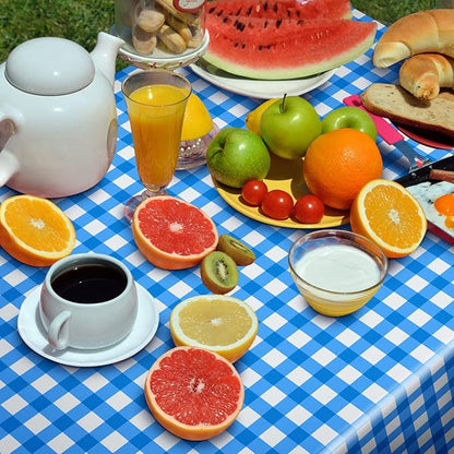 12 Pieces Plastic Checkered Tablecloth Gingham Tablecloth Rectangle Disposable Plaid Table Cloth 54 x 108 Inch 8 Foot Waterproof Picnic Table Covers for Barbecue Holiday Birthday Party(Blue Checkered)
