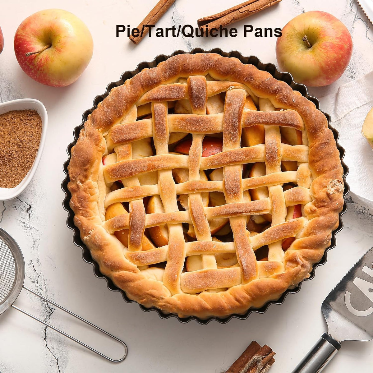 11 & 9 Inch Round Tart Pans with 2Pcs 4'' Mini Pans. Removable Bottom, Non-Stick Coating, Rugged Carbon Steel for Tart Quiche Pie Making