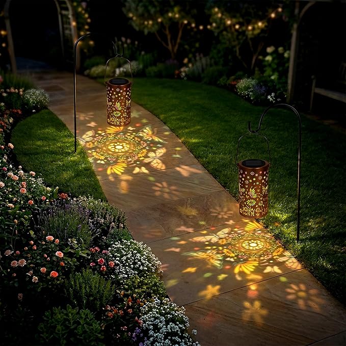 Solar Lantern Outdoor Waterproof, Gifts for Women Mom Grandma, Hanging Metal Light Colorful Butterfly Garden Decor for Yard Patio Lawn