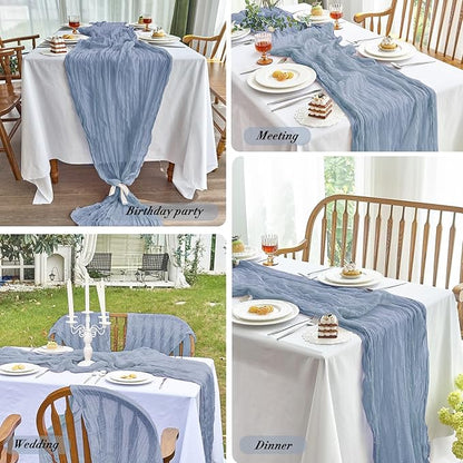 IVAPUPU 2 Pcs Cheesecloth Table Runner - 10ft Dusty Blue Spring Boho Gauze Cheese Cloth Table Runners for Baby Shower Decorations Wedding Party Garden Farmhouse
