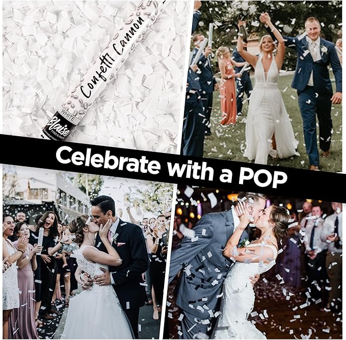 Blaise Pyro & Party White Confetti Poppers - Large Confetti Poppers for Weddings, Engangements, & Graduations - Water-Soluble & Easy Clean-Up - 2 Pack, 18 Inch