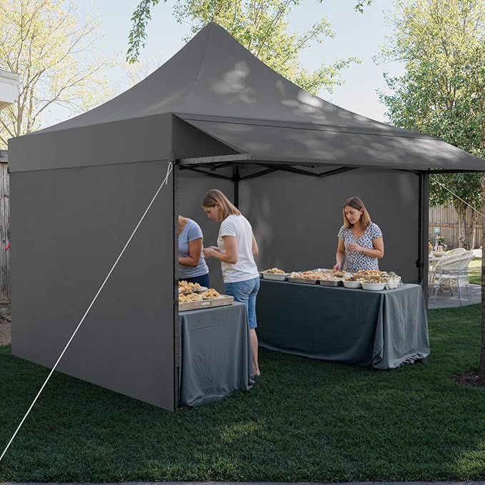10x10 Pop Up Canopy Tent with Awning and Sidewalls, 550D Commercial Canopy, Waterproof Party Tent with Roller Bag, Grey