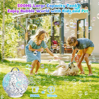 Bubble Machine for Kids 3+-45°/360° Rotating Bubble Blower with RGB LED Light,30000+ Bubbles Per Minute,Automatic Portable Bubble Maker for Boys Girls,Outdoor Party Easter Birthday Gifts (White Crack)