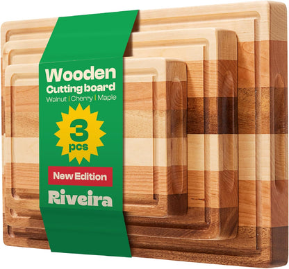 Riveira Walnut/Cherry/Maple Wood Cutting Board Set - Versatile And Durable: 3 Pcs Wooden Cutting Boards