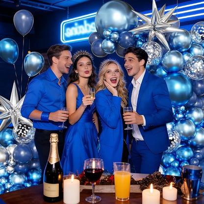Blue Silver Balloon Arch Kit, 130Pcs Navy Blue Metallic Blue Silver Balloons with Foil Star Confetti Balloons for College High School Graduation Decorations Class of 2026