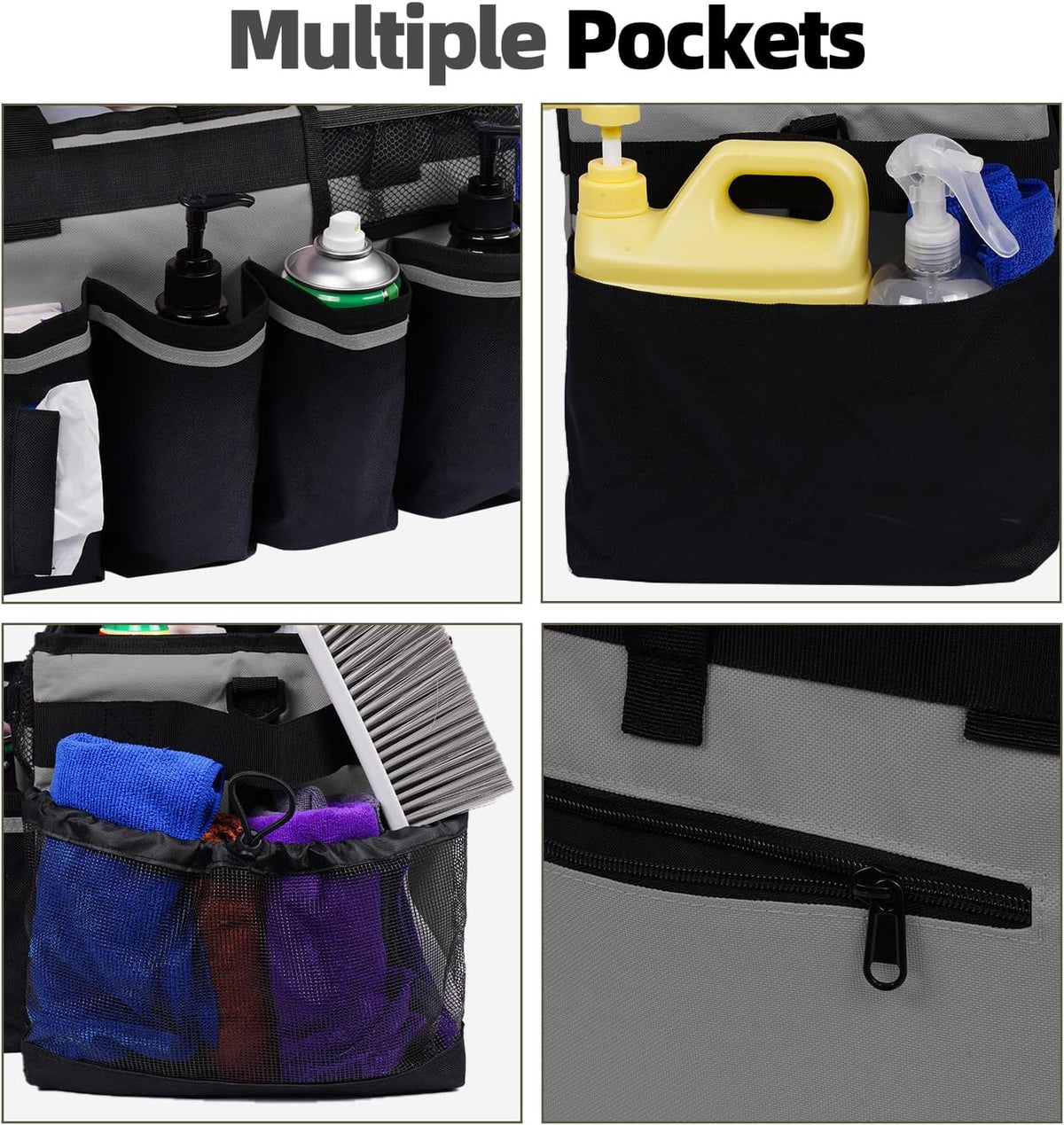 Large Cleaning Supplies Bags for Housekeepers, Professional Wearable Cleaning Supply Caddy for House Cleaners Detail Car Cleaning Supplies Organizer Tote with Handle, Grey
