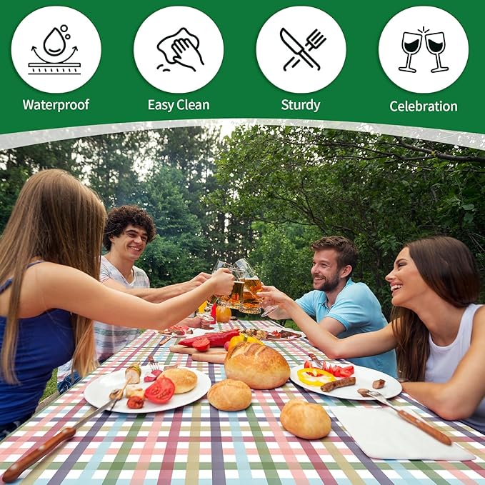 Picnic Table and Bench Cover, Camping Essentials RV Gear, 72in Waterproof Windproof Outdoor Elastic All Around Tablecloth