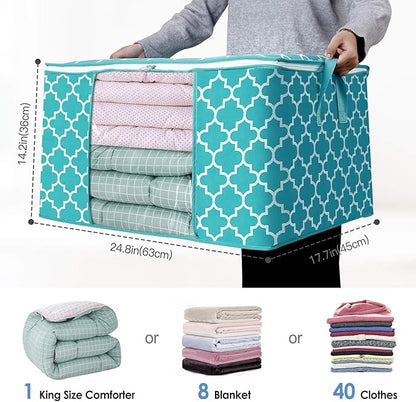 WISELIFE Storage Bags 100L 3-Pack Large Blanket Clothes Organization and Storage Containers for Bedding, Comforters, Foldable Organizer with Reinforced Handle, Clear Window, Sturdy Zippers,Green