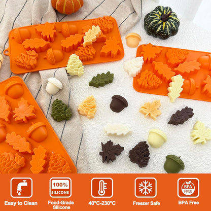 3Pack Fall Chocolate Mold Thanksgiving Silicone Candy Molds Halloween Autumn Harvest Festival Baking Mold Chestnuts, Pine Cones