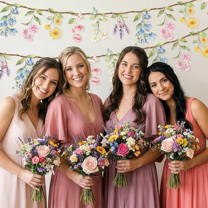 2 Pcs Wildflower Garland, Wildflower Party Decorations Reusable Garden Flower Banner for Baby Shower Birthday Spring Fresh Off the Market Bridal Shower Girl Party