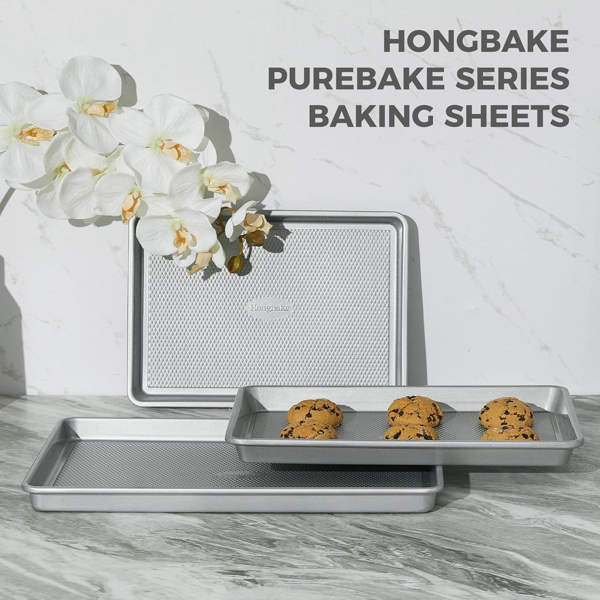 Hongbake Naturally Non Toxic Baking Sheet Pan Set of 3, Heavy Duty Aluminized Steel Cookie Sheets