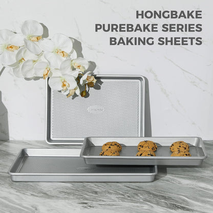 Hongbake Naturally Non Toxic Baking Sheet Pan Set of 3, Heavy Duty Aluminized Steel Cookie Sheets