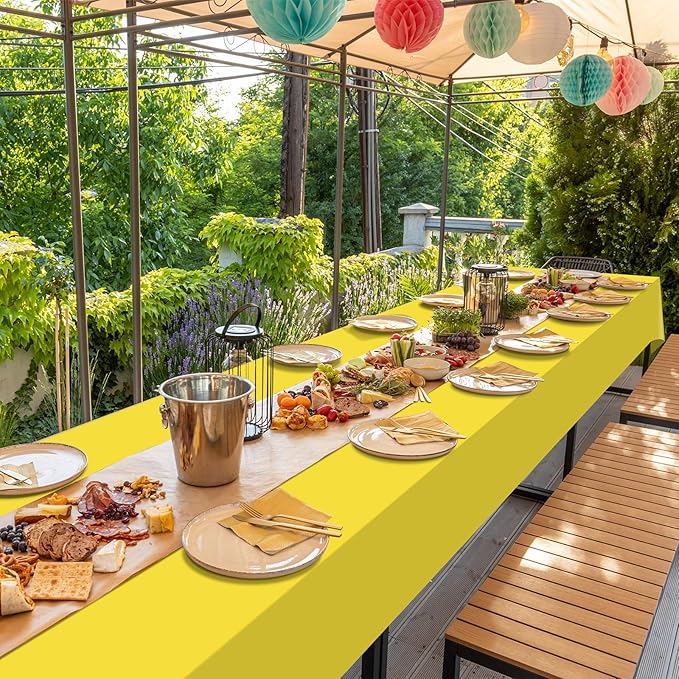 16Pack Yellow Plastic Tablecloth for Rectangle Tables, Premium Decorative Yellow Disposable Table Cloths for Parties, Rectangle Party Table Cover for Birthday Wedding Baby Shower Festivals, 54x108Inch