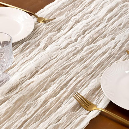 Socomi Ivory Cheesecloth Table Runner Tulle Gauze Cheese clothBoho Rustic 120 inch 10FT Runner for Wedding Party Baby Shower Birthday Holiday Decorations 1pc