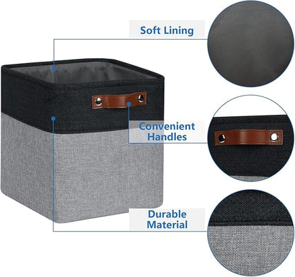Temary Storage Baskets Fabric Storage Cubes 4 Pack Basket for Organizing, Collapsible Cloth Baskets with Handles for Shelves, Closet (Black&Gray)