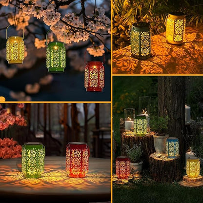 Solar Lanterns Outdoor 4 Pack, Rose Mothers Day Gifts Solar Lanterns IP44 Waterproof Outdoor Lights Garden Decor, 4 Colors LED Hanging Lantern with Handle for Outside Patio Yard Table Fence